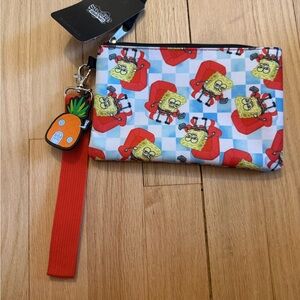 Spencer's SpongeBob Pattern Red Wristlet Pouch with Pineapple Charm